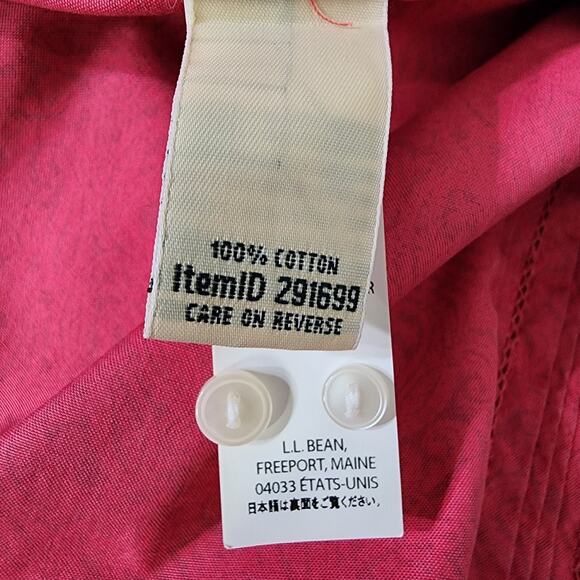LL Bean Womens Wrinkle Resist Pleated Shirt XL Petite Paisley Hidden Button Pink - Picture 11 of 13